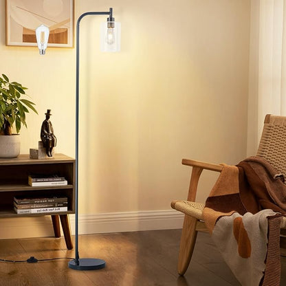 DLLT Floor Lamp Tall for Room: Grey Standing Lamp with Clear Glass Lampshade for Living Room - Modern Bright Lamp for Bedroom - Industrial Corner Floor Lamps for Office 8W Led Bulb Included