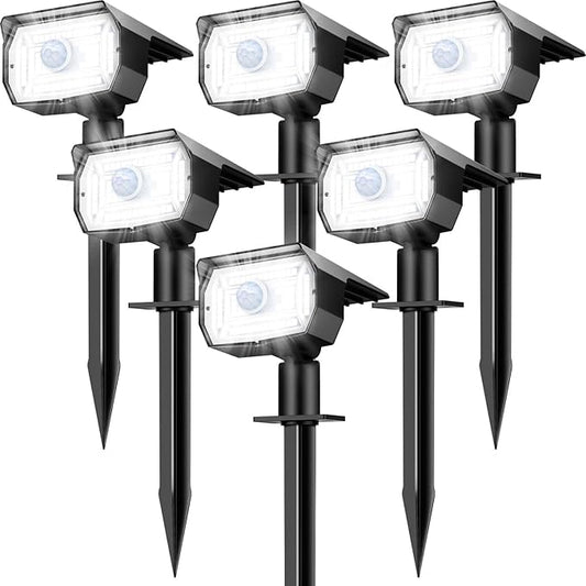 nipify 6 Pack Solar Lights Outdoor Waterproof, Motion Sensor Spot Lights 3 Modes Solar Powered Spotlights 2-in-1 Auto On/Off Landscape Lighting for Outside Yard Wall Garden, Cool White