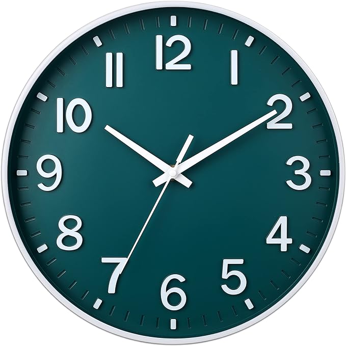 HZDHCLH Green Wall Clocks Battery Operated,12 inch Silent Non Ticking Modern Wall Clock for Living Room Bedroom Kitchen Office Classroom Decor
