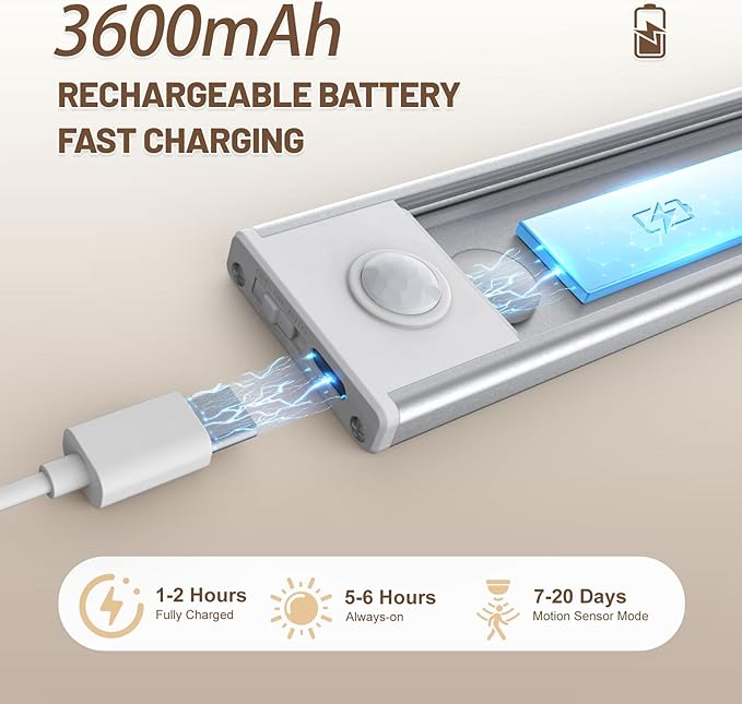 6 Pack Under Cabinet Lighting Wireless, 68 LED Rechargeable Battery Motion Sensor Light Indoor, Stick On Magnetic Closet Lights, Under Counter Lights for Kitchen, Stairs, Warm 16 in