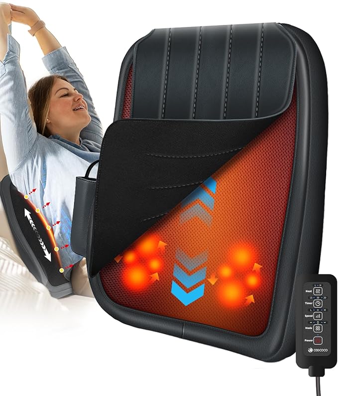CooCoCo Shiatsu Back Massager for Pain Relief Deep Tissue, FSA Eligible, HSA Lower Back Massager with Heat, 4D Rolling Up and Down Back Massage, Christmas Birthday Gifts for Men Women Him Her(Corded)