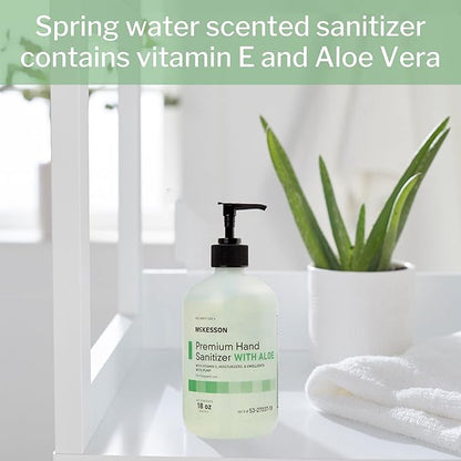 McKesson Hand Sanitizer with Aloe, 18 oz Pump Bottle [Pack of 12] Bulk, 70% Ethyl Alcohol, Spring Water Scent, No-Rinse Gel with Vitamin E and Moisturizers, Medical-Grade Sanitizer