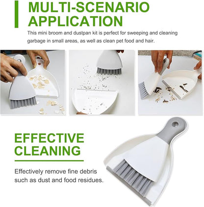 Mini Broom and Dustpan Set, Small Handheld Dustpan with Cleaning Brush, Compact Cleaning kit for Home, Car, Sofas, Kitchen, Keyboard, Countertop, Pet Cleaning