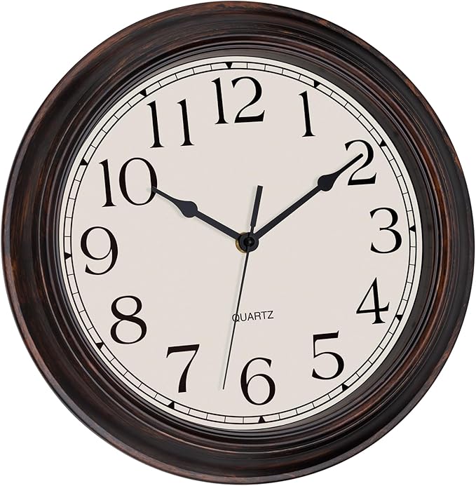 Lumuasky Retro Wall Clocks Battery Operated Silent Non-Ticking 12 Inch Classic Vintage Wall Clock Retro Rustic Style Decorative for Living Room Kitchen (Bronze)