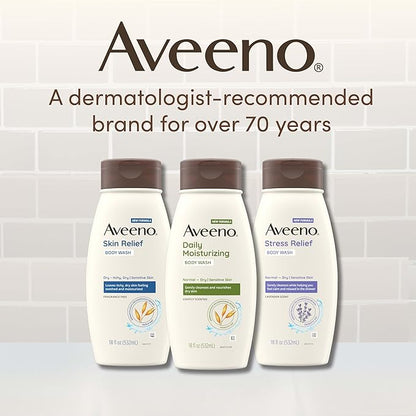 Aveeno Daily Moisturizing Body Wash for Dry & Sensitive Skin + Prebiotic Oat, Oat Body Wash & Gently Cleanses, Nourishes & Feels Hydrating on Dry Skin, Gentle & Light Fragrance, 18 fl oz