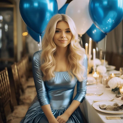 130PCS Metallic Blue Balloons, Latex Balloon Different Sizes 18/12/10/5 Inch, Helium Balloons with Ribbon, Party Balloon for Birthday Wedding Graduation Anniversary Baby Shower Decoration