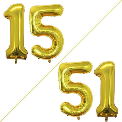 GOER Number 15 Balloons for 15th Birthday Sweet 15 Party Decorations,42 Inch Jumbo Foil Helium 51 Balloons for 51st Birthday Party Decoration (Gold)