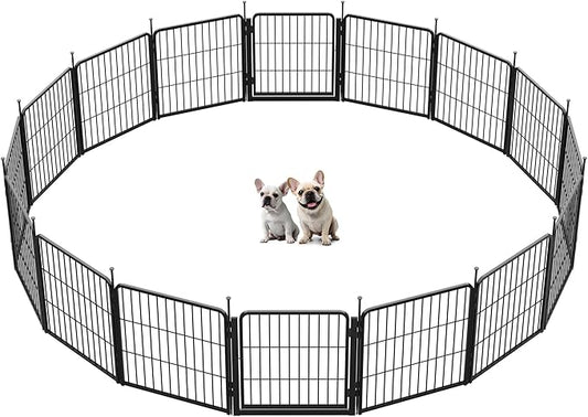SunsGrove Dog Playpen Outdoor, Heavy Duty 24 Inch 16 Panels Dog Playpen for Small and Puppy Dogs, Free and Safe Play Dog Fence Indoor, Black