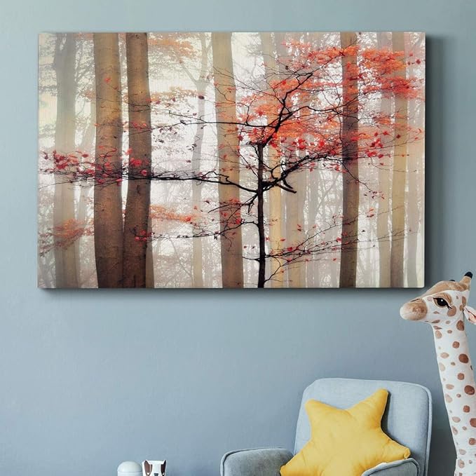 Wexford Home Decor Landscape Canvas Wall Art Abstract Floral Painting Modern Pictures Artwork Decoration for Living Room Kitchen Bathroom Office, Ready to Hang, orange awakening, 24x36