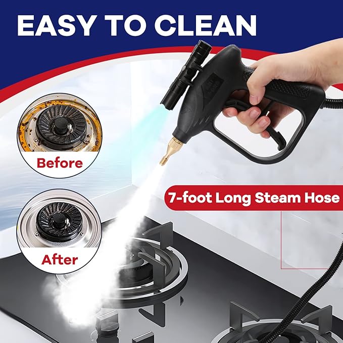 Moongiantgo 1700W High Pressure Steam Cleaner Handheld Portable Tankless Steam Cleaning Machine for Car Detailing Commercial Home Use Kitchen Bathroom Grout Tile (Black, 110V)