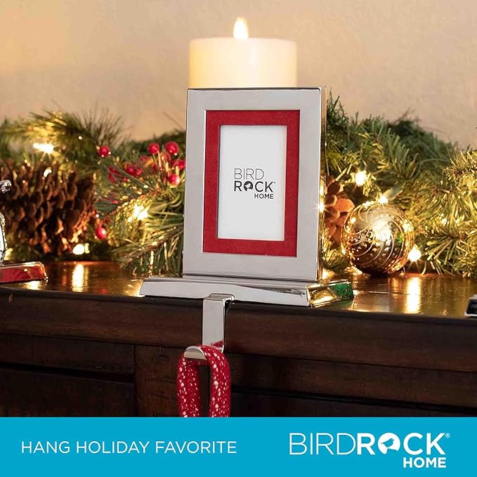 BIRDROCK HOME Photo Frame Stocking Holder - 1pk - Holiday Greetings Mantle Fireplace Topper - Decorative Christmas Stocking Holder - Stainless Steel