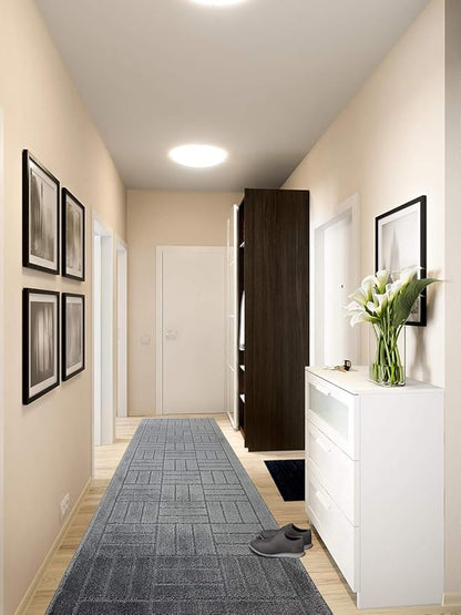 15 FT Long Non-Slip Washable Carpet Runner Rug with Rubber Backing, Custom Floor Mat for Kitchen Hallway Stairs Bedroom Bathroom Entry, Bricks Anthracite Grey, Your Choice of Length, (26" X 15')