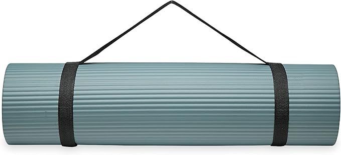 Gaiam Essentials 2/5" Thick (10mm) Yoga & Pilates, Fitness & Exercise Mat with Easy-Cinch Carrier Strap Cushion Support For Fitness and Gym Workouts
