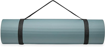 Gaiam Essentials 2/5" Thick (10mm) Yoga & Pilates, Fitness & Exercise Mat with Easy-Cinch Carrier Strap Cushion Support For Fitness and Gym Workouts