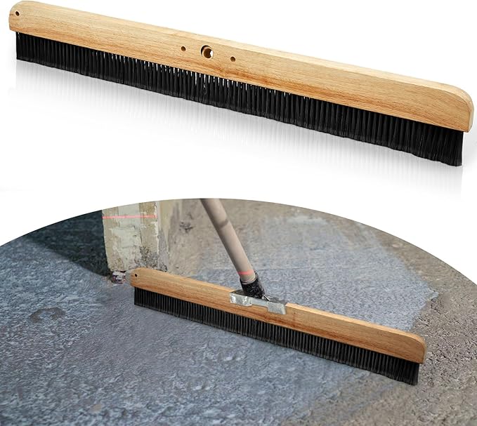 1 Pack 36 Inch Concrete Broom Finishing Tools Without Handle Wood Backed Black Brush with Mounting Threads for Concrete Finishes Hard Floors Yards (PET Bristles)