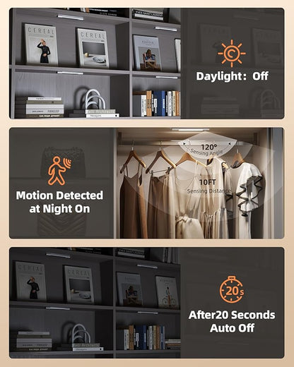 EZVALO 6 Pack Led Under Cabinet Lighting Wireless with Charging Station, 7’’Rechargeable Motion Sensor Light Indoor, 3 Color Dimmable Motion Activated Cabinet Lights for Kitchen Bookshelf, Stair