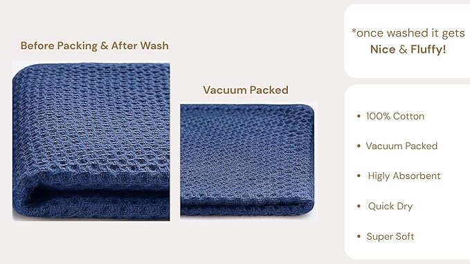 Cotton Waffle Weave Kitchen Towels - Pack of 4 (13x28 Inches) | Ultra Soft, Absorbent Dish Towels | Quick Dry Towel, Dish Cloths, Hand Towels & Dish Rags - Blue (Kitchen Essentials)