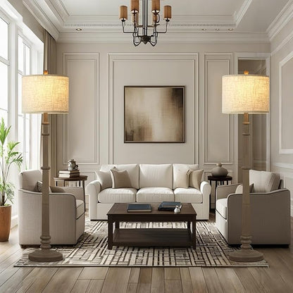 Floor Lamps for Living Room - 60" Resin Farmhouse Floor Lamp with 3 Color Temperatures - Vintage Standing Lamp Reading Light with Linen Shade Retro Tall Lamp for Bedroom Office, Grey