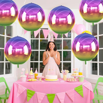 6Pcs Gradient Rainbow Round Foil Balloons, 22" Large Helium Colorful Ball Balloon, Metallic Multicolor Iridescent Mylar Balloon for Birthday Graduation Wedding Anniversary Disco Prom Party Decorations