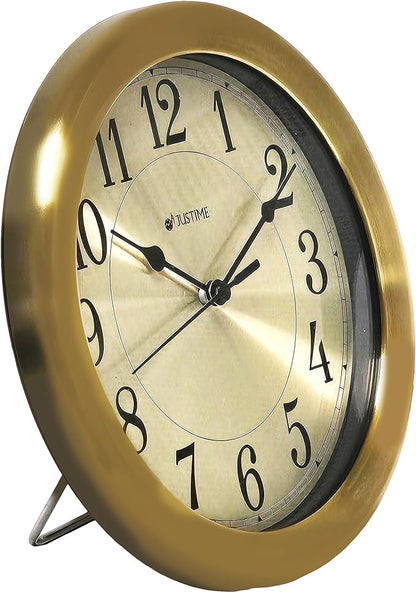 JUSTIME 8.5 inch Brushed Metal Water Resistant Wall Clock, Special for Small Space, Office, Boats, RV (WM86-BN-R Brushed Bronze)