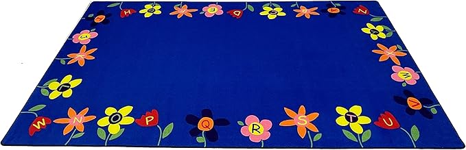Alphabet Garden School Rug, 7'6" x 12" Rectangle | ABC Educational Learning Rug for Children's Classroom Playroom Multicolored Nursery Area Rug for Kids