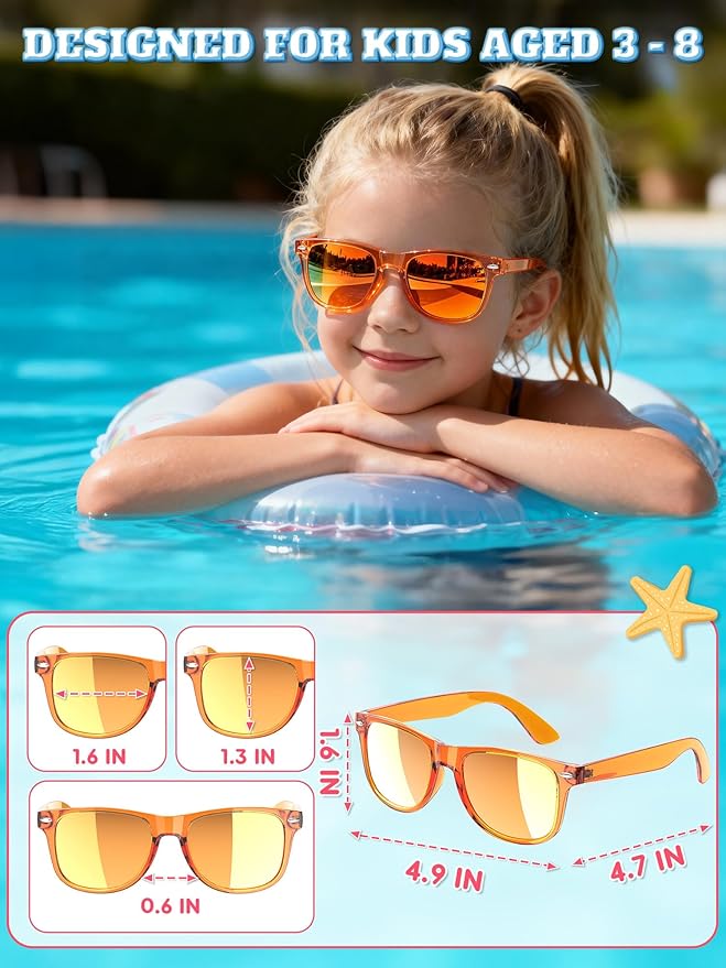 Sumsun Kids Sunglasses Bulk Party Favors 24 Packs Boys Girls Age 3-8 with UV400 Protection for Birthday Graduation Party