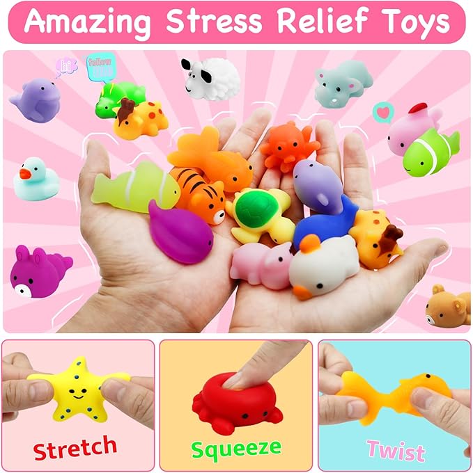 28 Packs Valentine Mochi Squishy Toys with Cards Animal Squishies for Kids Valentines Day Gift Exchange Boys and Girls Classroom Prizes Valentine Party Favors Supplies