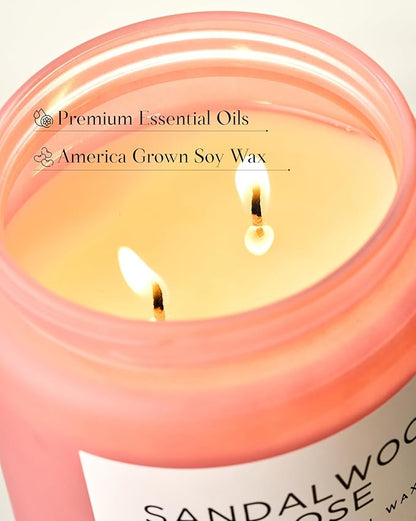M&SENSE Sandalwood Rose Scented Candle 19.4oz 110 Hours Long Lasting Burn Natural Soy Wax Strong Scented Candle for Home, 2 Wick Home Fragrance Slow Burning Housewarming Gifts for Men Women