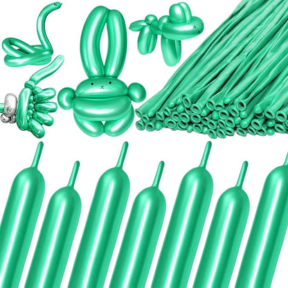 KAWKALSH 260 Metallic Green Long Balloons for Balloon Garland Thickening Skinny Latex Twisting Animals Modeling Christmas Birthday Wedding Party Festival Decorations 100pcs