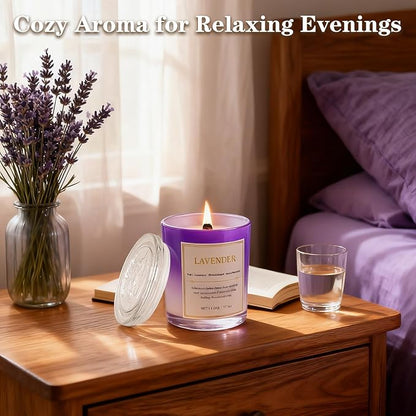Lavender Candle Gift Set – 2 Pack Wood Wick Soy Wax Scented Candles with Gift Boxes, Long Lasting Relaxing Aromatherapy Candles for Home Decor, Holiday Gifts