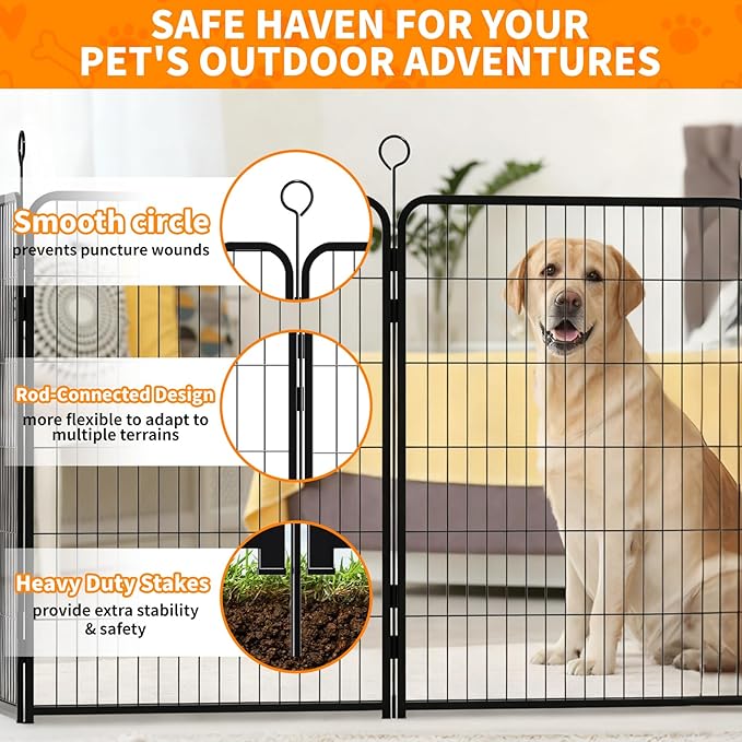 Dog Playpen 40 Inch, 16 Panels Heavy Duty Metal Pet Exercise Pen Indoor Outdoor Fence Panels, Rust-Resistant, Expandable Design, Tool-Free Setup, Anti-Skid, Secure Locking Door for Medium & Large Dogs