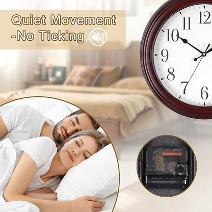 Wall Clock Wood 14 Inch Round Wooden Wall Clocks Battery Operated Non Ticking Analog Rustic Farmhouse Clock for Christmas Kitchen Living Room Bedroom