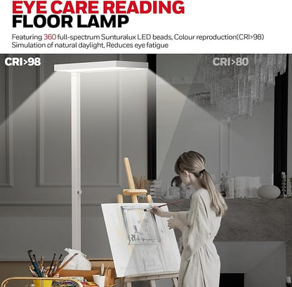 Honeywell 16000LM LED Floor Lamp, 77" Eye-Caring Reading Floor Lamps for Living Room, 155W Modern Natural Daylight 4000K Dimmable Bright Standing Light for Living Room for Kids Study Home Office White