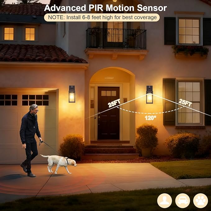 2-Pack Motion Sensor Porch Lights Outdoor, Farmhouse Brown Dusk to Dawn Exterior Lighting Fixtures with 3 Modes, Waterproof Wall Lanterns for House, Backyard, Entryway, Garage