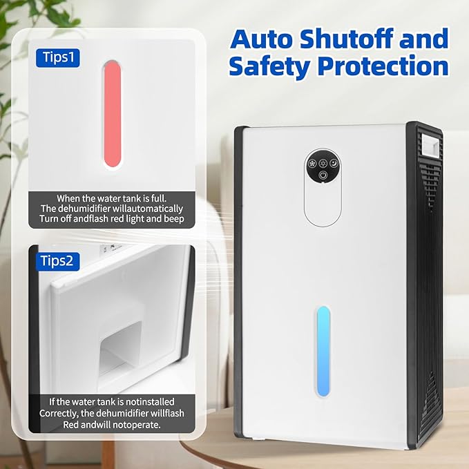 Dehumidifier for 1076 sq.ft,Quiet Portable Moisture Absorber with Auto Shut Off, Auto Defrost,72 OZ Water Tank,Drain Hose,7 Color LED Light,Sleep Mode for Basement Home Bedroom Bathroom RV