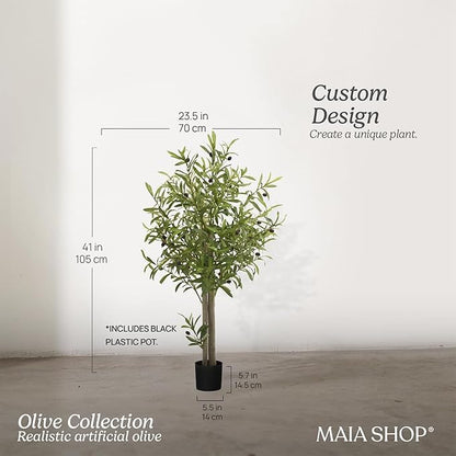 Maia Shop 3ft 5in Artificial Olive Tree Plant for House, Apartment or Office – Realistic Fake Indoor Plants for Living Room, Kitchen, Bedroom, Entryway or Bathroom – Faux Greenery for Home Décor