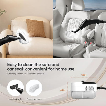 Steam Cleaner, Steamer for Cleaning, Multi-Purpose Handheld Steamer, 1.2L Water Tank, 15s Fast Heat Steam Cleaner Handheld, Portable Steamer for Car, Windows, Furniture, Kitchen, Bathroom-White