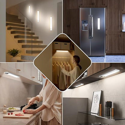 3-Pack Under Cabinet Lighting, 68LED 1800mAh Motion Sensor Lights Indoor, 3 Color Wireless Dimmable Rechargeable Battery Operated Closet Lights, Magnetic Under Counter Light Fixture for Kitchen Stair