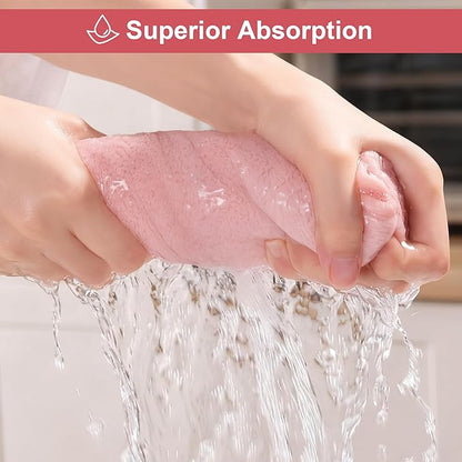 JOYMOOP Microfiber Cleaning Cloths, 11.8" x 11.8" Pink Reusable Kitchen Towels, Lint-Free Cleaning Rags, Super Absorbent Cleaning Cloths for Kitchen, Car, and Household Cleaning, 18 Packs