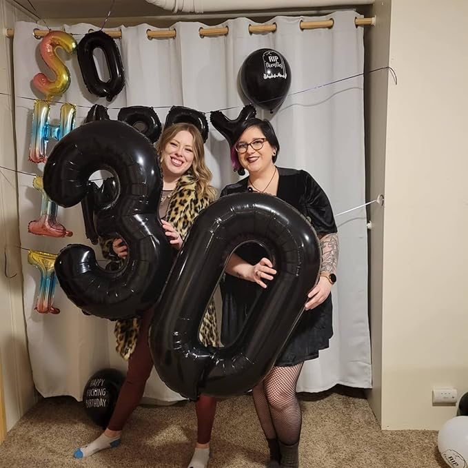 40" Black Number 3 Balloon for Birthday Party Decorations, Large Self Inflating Helium Foil Number Balloons Set 0-9 for Women Men 30th Birthday Graduation 3rd Anniversary Party Decorations Supplies