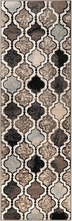 Superior Indoor Area Runner, Jute Backed, Perfect for Hallway, Living/ Dining Room, Bedroom, Office, Kitchen, Entryway, Modern Geometric Trellis Floor Decor, Viking Collection, 2' 7" x 8', Ivory