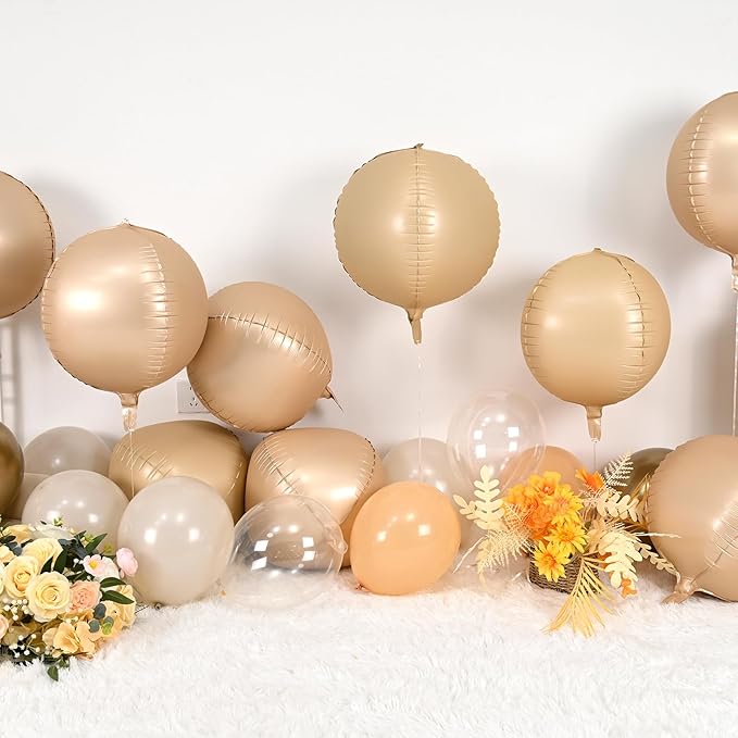 Cream Round Foil Balloons 9 pcs,Apricot Beige Giant 4D Round Balloons 22 Inch for for Boho Birthday Wedding Baby Shower Party Decorations