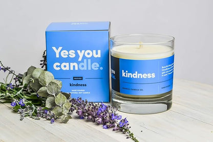 Kindness, Inspirational 8oz Highly-Scented Soy Candle, Made in USA, Great Message, Pure Essential Oils, Aromatherapy, 100% Pure, Bergamot & Eucalyptus