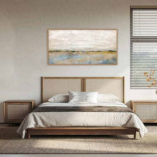 HLNIUC Large Abstract Horizontal Wall Art,Neutral Distant Mountain Wall Decor 20x40, Watercolor Beige Dusty Nature Landscape Painting, Modern Pastel Scenery Art Prints for Living Room, Bedroom, Office