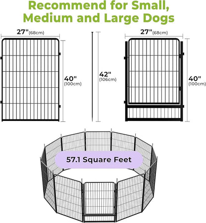 SunsGrove Dog Playpen Outdoor, Heavy Duty 40 Inch 12 Panels Dog Playpen for Medium and Large Dogs, Free and Safe Play Dog Fence Indoor, Black