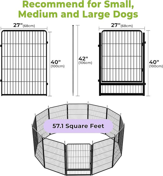SunsGrove Dog Playpen Outdoor, Heavy Duty 40 Inch 12 Panels Dog Playpen for Medium and Large Dogs, Free and Safe Play Dog Fence Indoor, Black