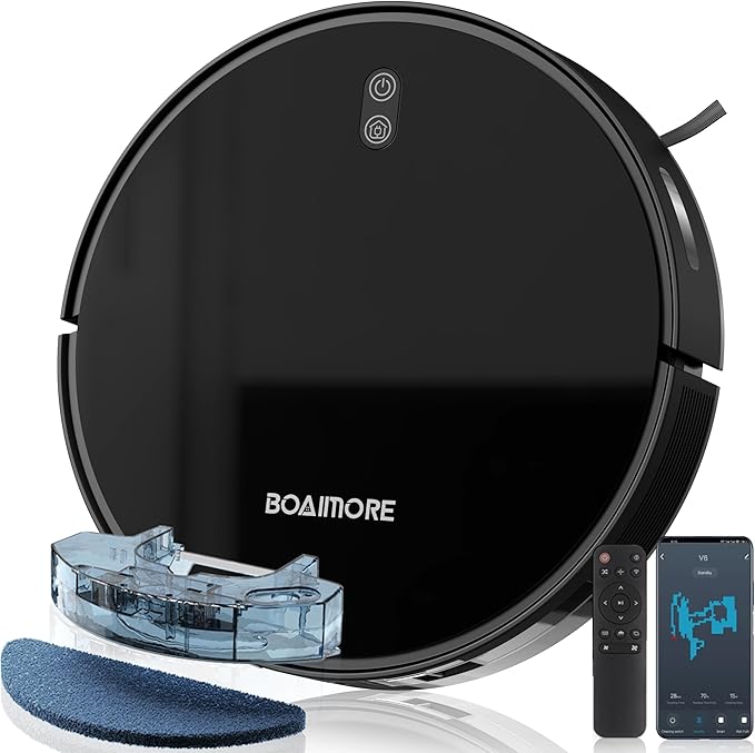 Robot Vacuum and Mop Combo, 2-in-1 Robotic Vacuum Cleaner for Hard Floors & Low-Pile Carpet, App & Remote Control, Slim Quiet Auto-Recharge Smart Mapping for Pet Hair