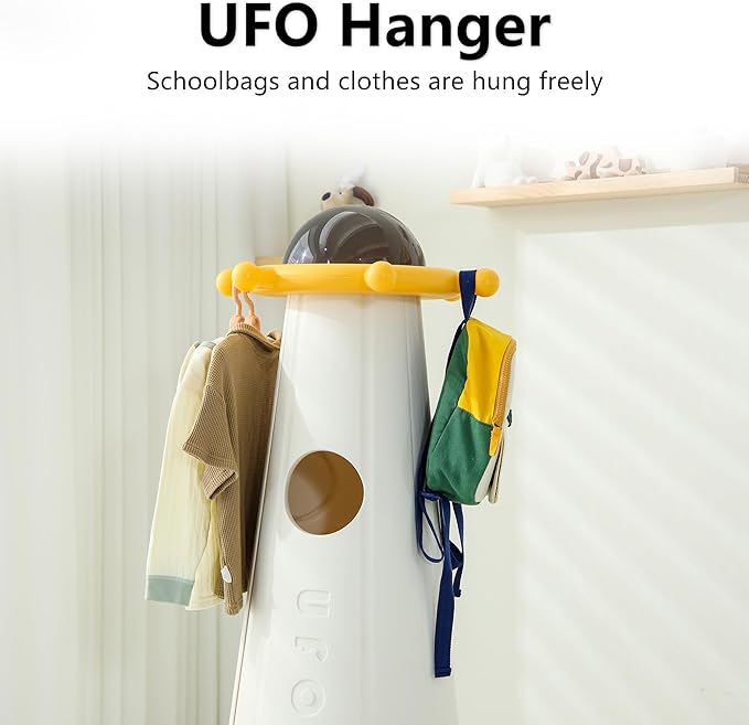 UFO Kids Closet Portable Children's Clothes Hanger is Used at The Door, Living Room And Room, Etc. Clothes, Schoolbags, Etc. Can be Hung on The top, and doll toys, etc. can be stored inside. (Yellow)