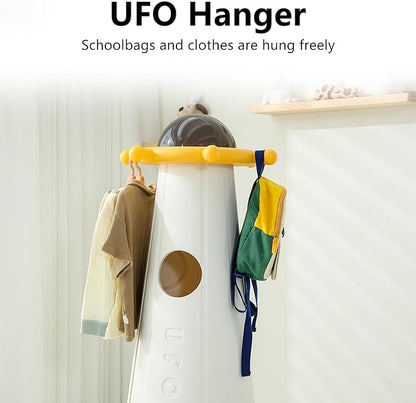 UFO Kids Closet Portable Children's Clothes Hanger is Used at The Door, Living Room And Room, Etc. Clothes, Schoolbags, Etc. Can be Hung on The top, and doll toys, etc. can be stored inside. (Yellow)