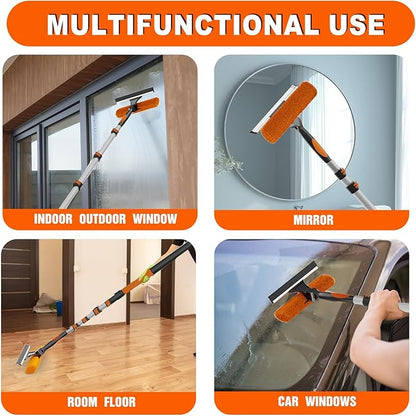 36FT Reach Window Squeegee with Extension Pole, 2-in-1 Professional Window Washing Kit for Home, Indoor Outdoor Squeegee with Rotatable Head for High Windows
